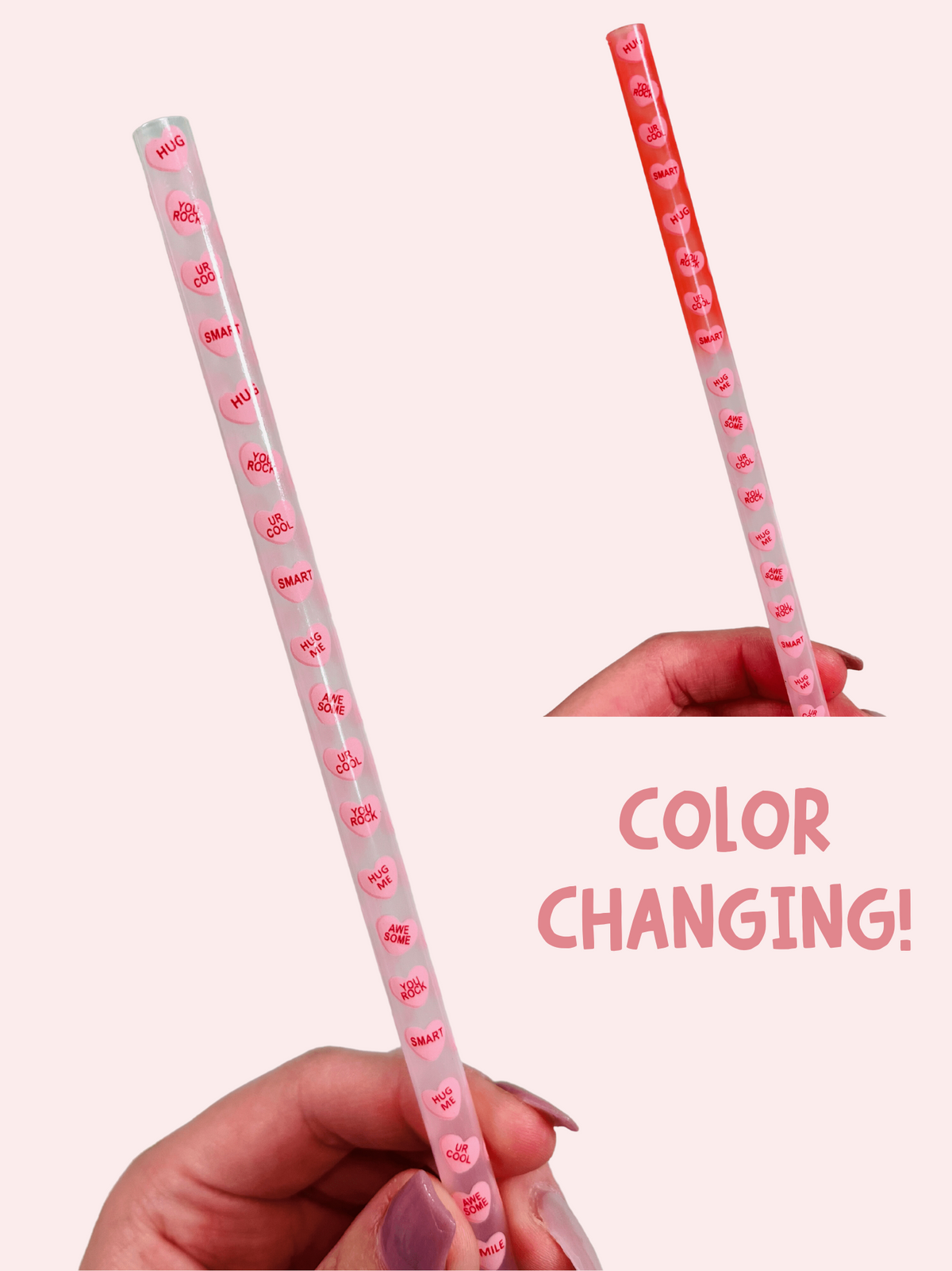 Candy Hearts Reusable Plastic Straw (1 Straw)