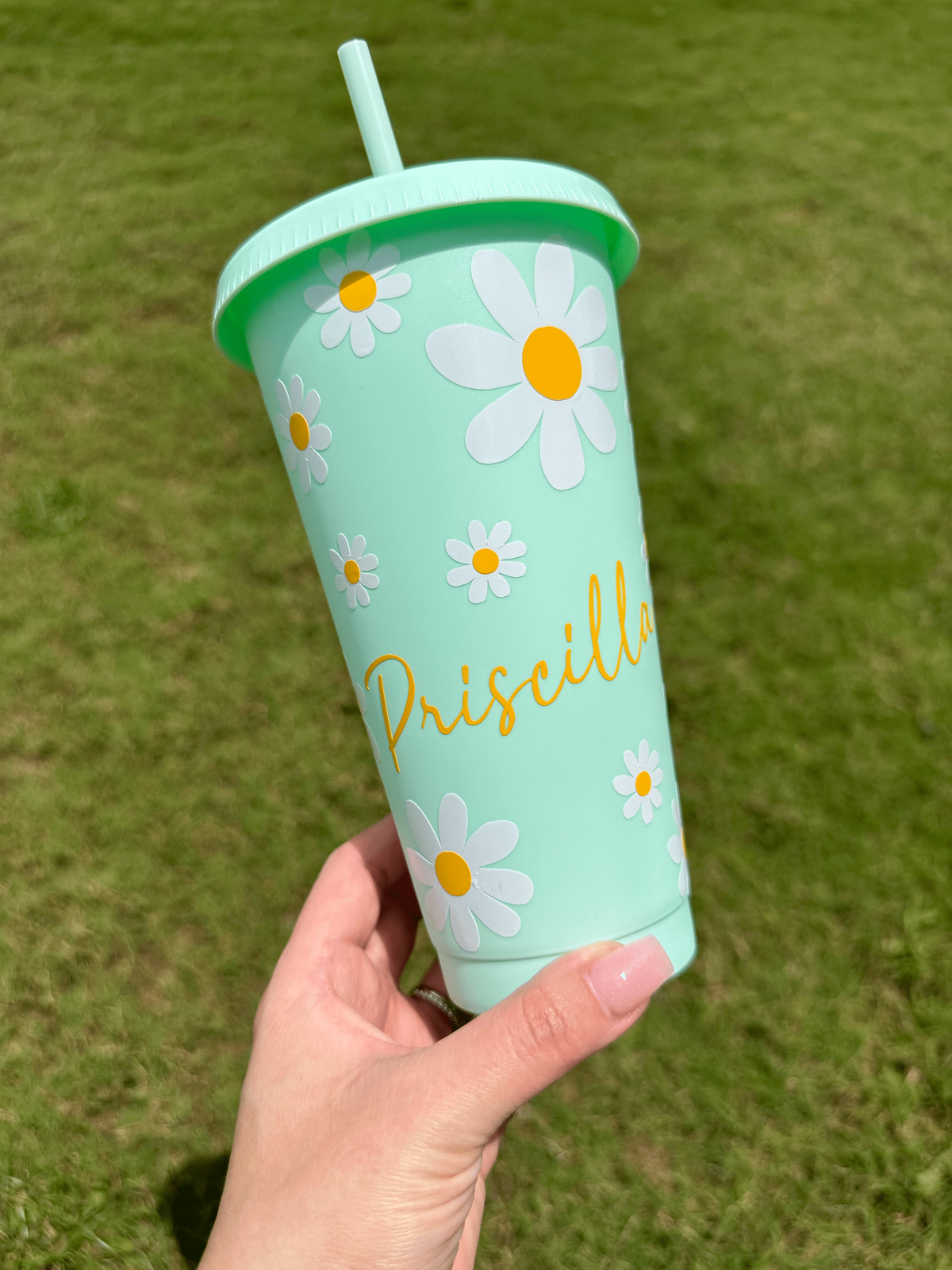 Mint Daisies Personalized Cold Cup