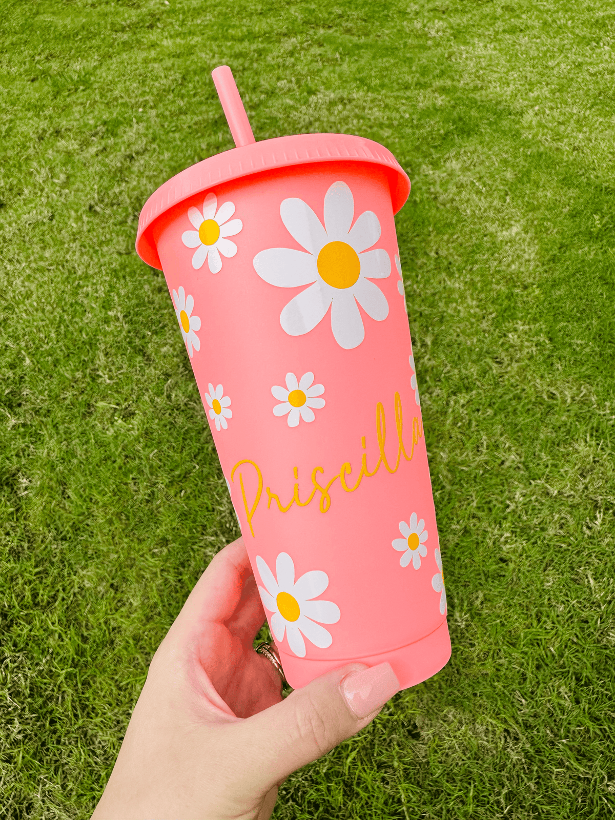 Coral Daisies Personalized Cold Cup