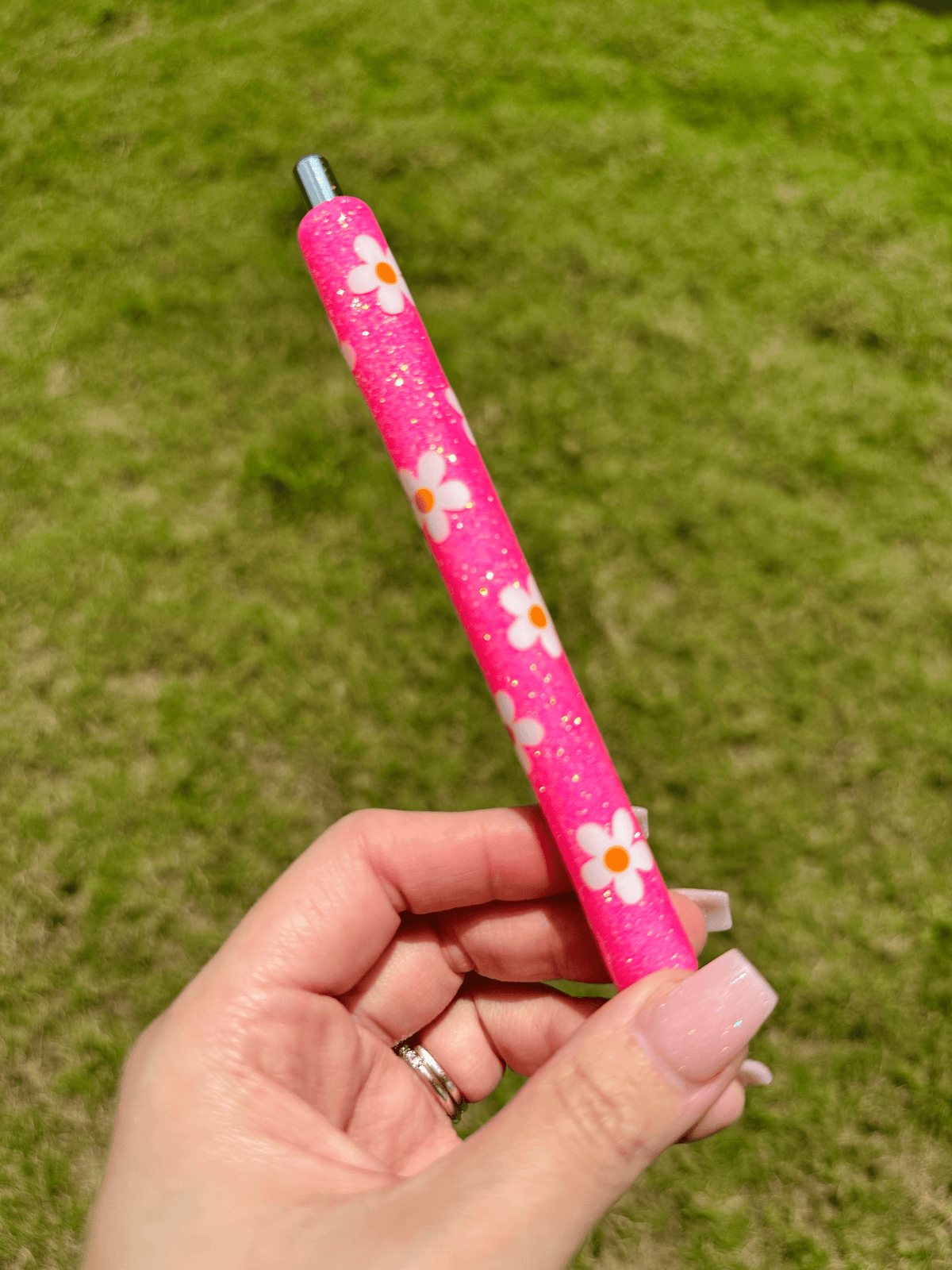 Hot Pink Daisy Glitter Pen