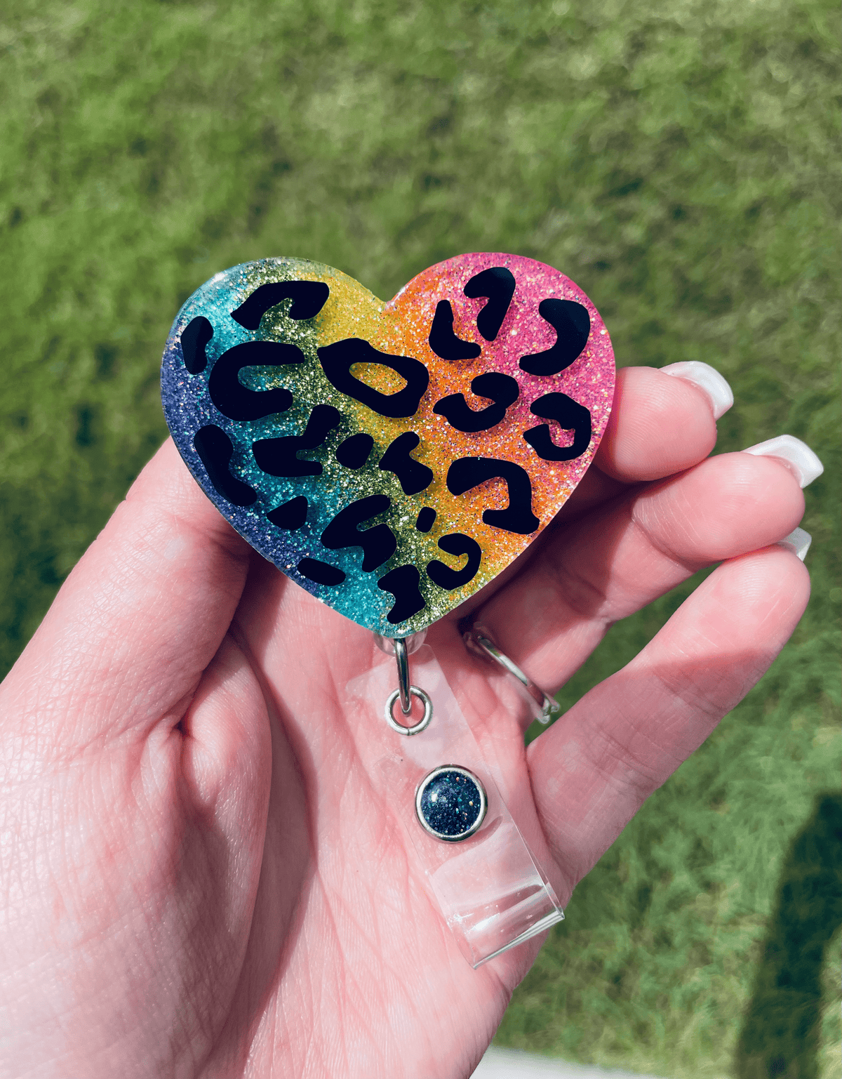 Rainbow Leopard Heart Badge Reel – Sweet Sassy N Krafty LLC
