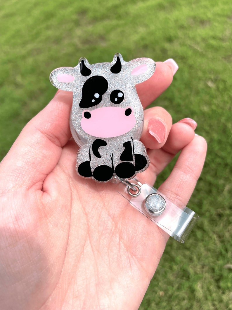 Baby cow badge reel | Kawaii Cow | Pastel | badge pull | Carabiner | Cute  cow | RN | Nurse | Id Holder | Pasture | Student | Tiny cow | Calf